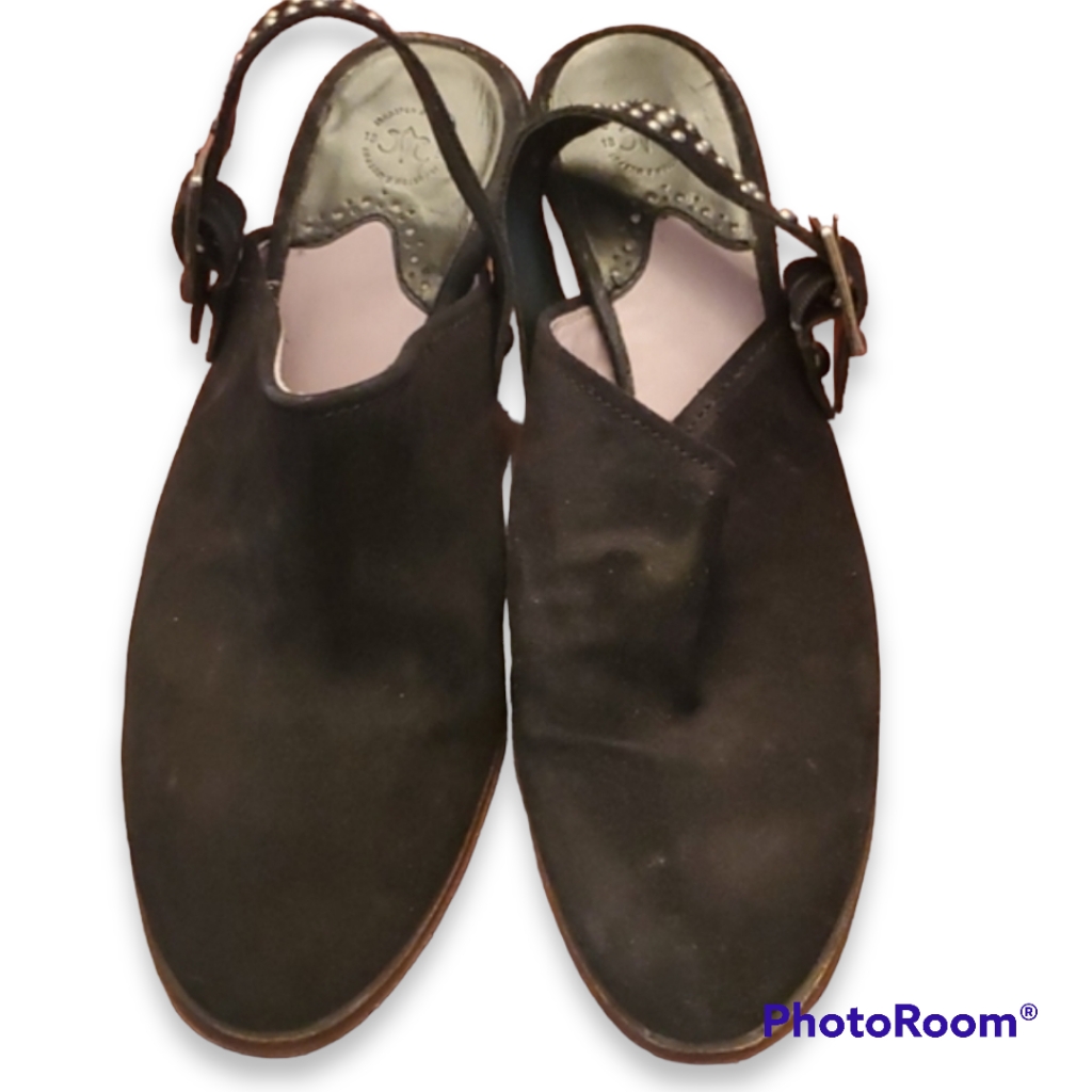 Johnson & Murphy Black Suede Studded Strap Mules